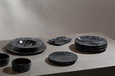 Orsina Black Marble Effect Pizza Plate – Modern Ceramic Serving Platter