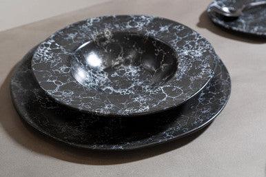 Orsina Black Marble Effect Pizza Plate – Modern Ceramic Serving Platter