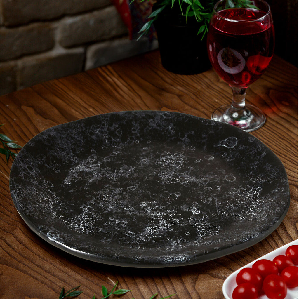 Orsina Black Marble Effect Pizza Plate – Modern Ceramic Serving Platter