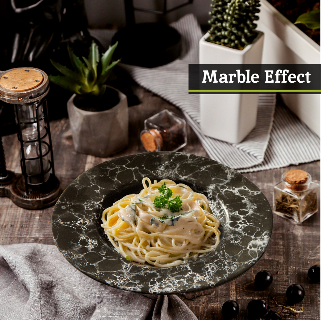 Orsina Hygge Black Marble Effect Pasta Bowl – Modern Artisan Stoneware