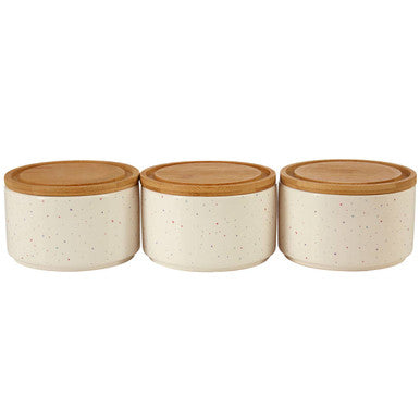 Orsina Fenwick Set of 3 Stackable Canisters with Bamboo Lids – White