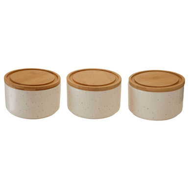 Orsina Fenwick Set of 3 Stackable Canisters with Bamboo Lids – White