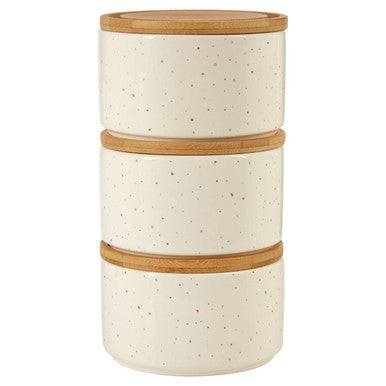Orsina Fenwick Set of 3 Stackable Canisters with Bamboo Lids – White