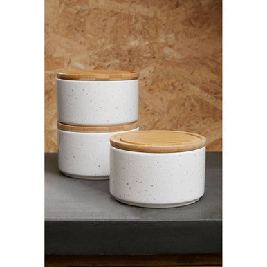 Orsina Fenwick Set of 3 Stackable Canisters with Bamboo Lids – White