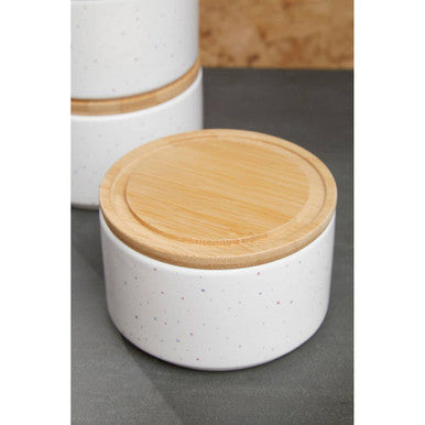 Orsina Fenwick Set of 3 Stackable Canisters with Bamboo Lids – White