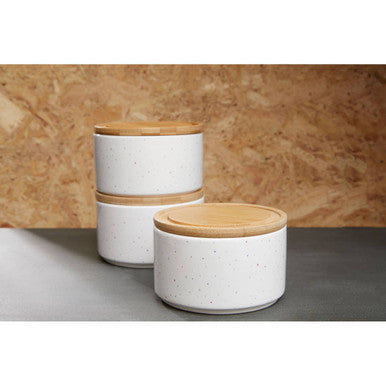 Orsina Fenwick Set of 3 Stackable Canisters with Bamboo Lids – White