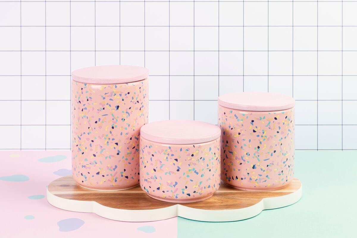 Orsina Yuki Small Pink Terrazzo Storage Canister with Airtight Lid