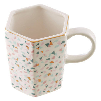 Orsina Yuki Terrazzo Pattern Ceramic Coffee Mug with Metallic Rim