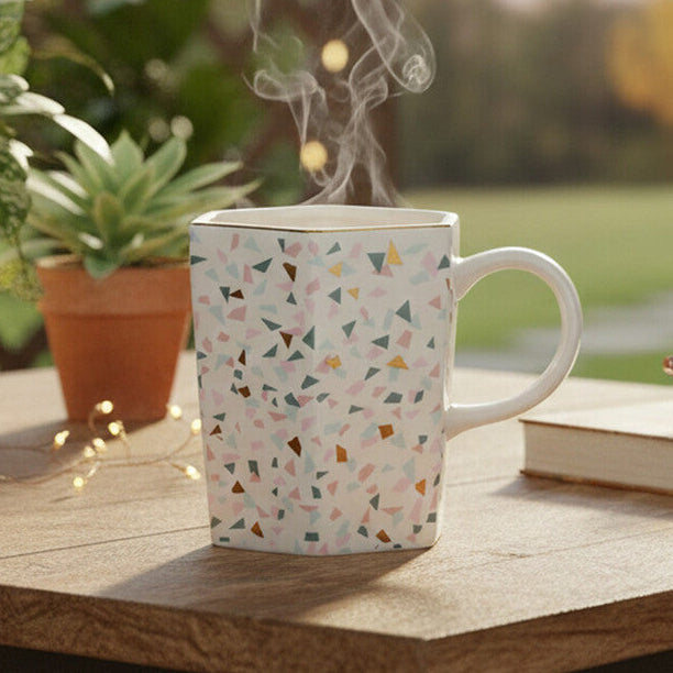 Orsina Yuki Terrazzo Pattern Ceramic Coffee Mug with Metallic Rim