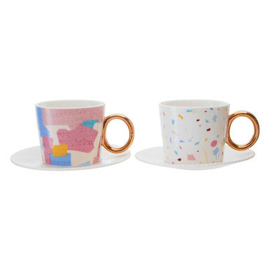 Orsina Miami Terrazzo Espresso Cups and Saucers Set – 2 Piece Set