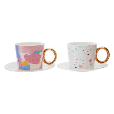 Orsina Miami Terrazzo Espresso Cups and Saucers Set – 2 Piece Set