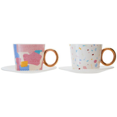 Orsina Miami Terrazzo Espresso Cups and Saucers Set – 2 Piece Set