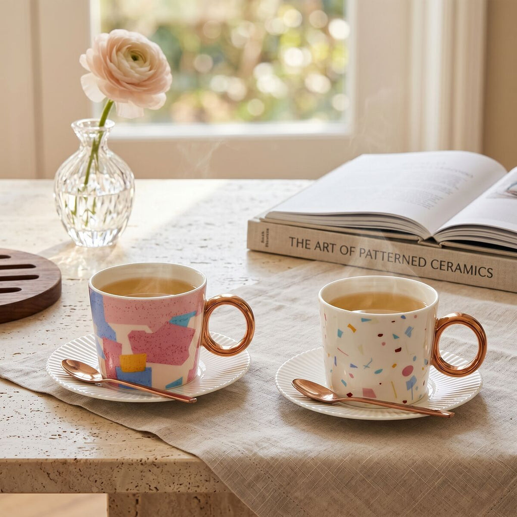 Orsina Miami Terrazzo Espresso Cups and Saucers Set – 2 Piece Set