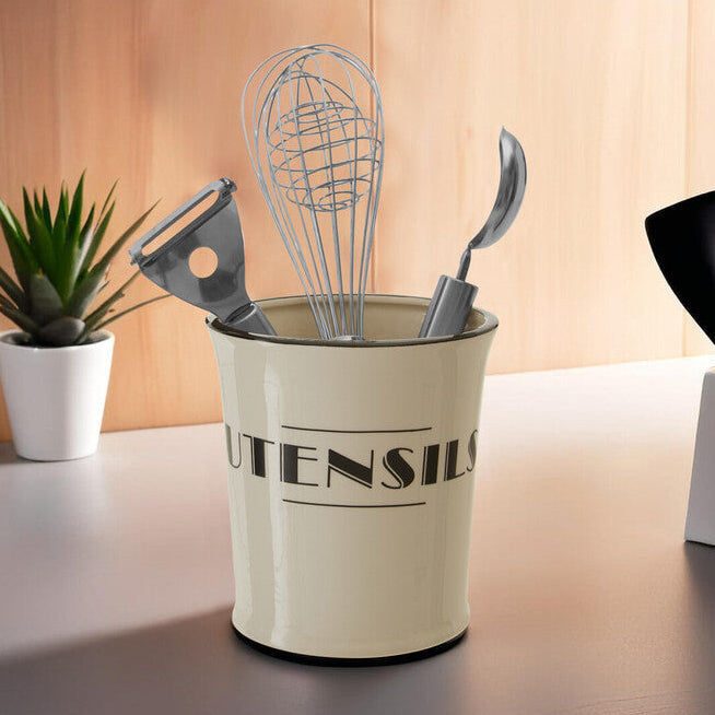 Orsina Broadway Utensil Holder – Cream Art Deco Kitchen Tool Organizer