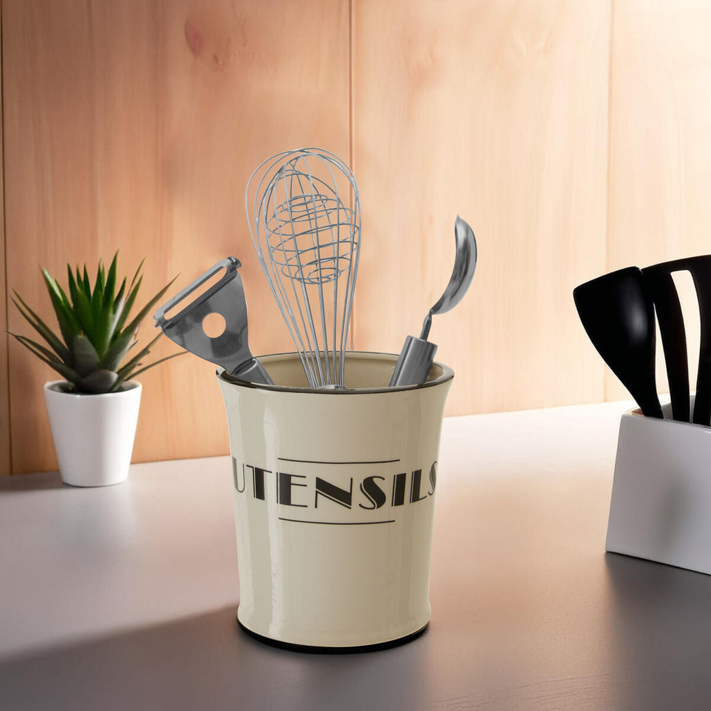 Orsina Broadway Utensil Holder – Cream Art Deco Kitchen Tool Organizer