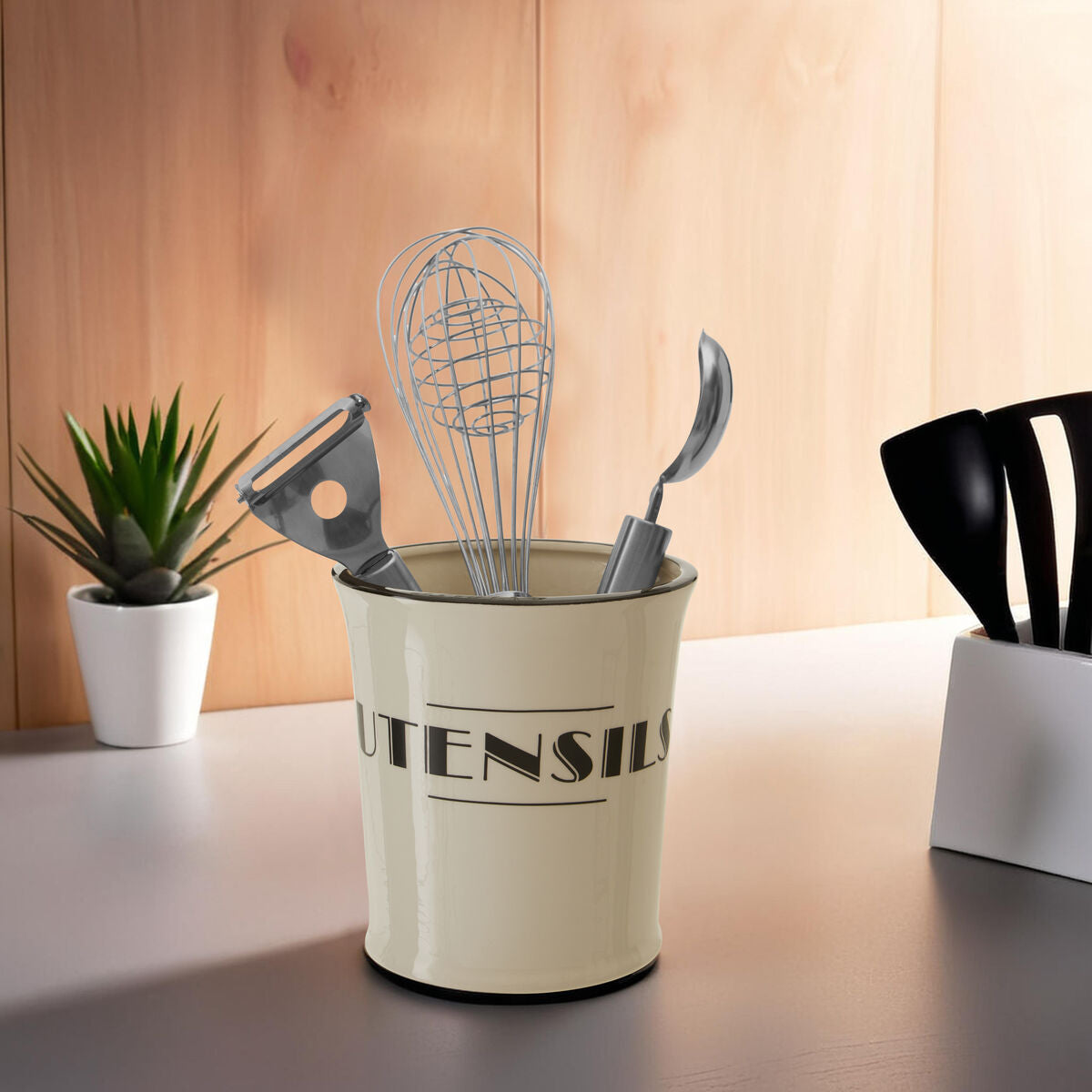 Orsina Broadway Utensil Holder – Cream Art Deco Kitchen Tool Organizer
