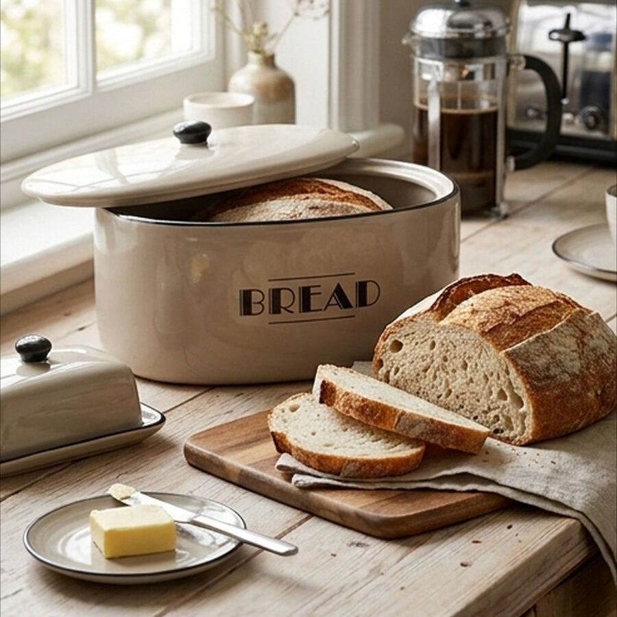 Orsina Broadway Bread Bin – Black and Cream Kitchen Storage Box