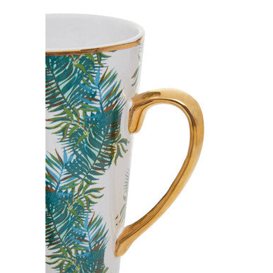 Orsina Winter Palm Latte Mug – Tall Ceramic Coffee Cup with Gold Trim
