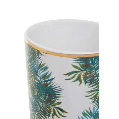 Orsina Winter Palm Latte Mug – Tall Ceramic Coffee Cup with Gold Trim