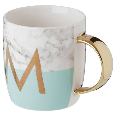 Orsina Monogram Mug – M Initial Pastel Green Marble Effect Ceramic