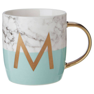 Orsina Monogram Mug – M Initial Pastel Green Marble Effect Ceramic