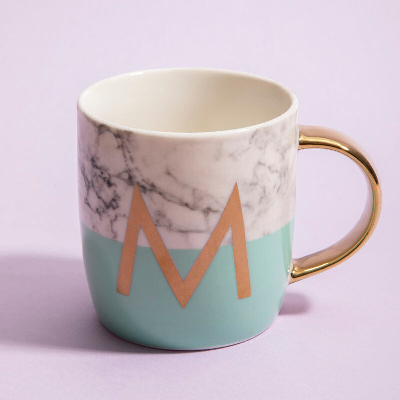 Orsina Monogram Mug – M Initial Pastel Green Marble Effect Ceramic