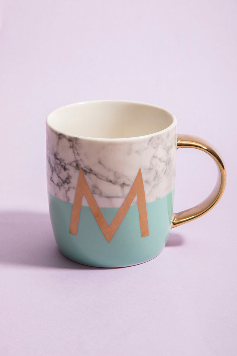 Orsina Monogram Mug – M Initial Pastel Green Marble Effect Ceramic