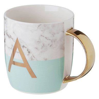 Orsina Monogram Mug – Letter A Pastel Green Marble Effect Ceramic