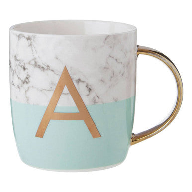 Orsina Monogram Mug – Letter A Pastel Green Marble Effect Ceramic