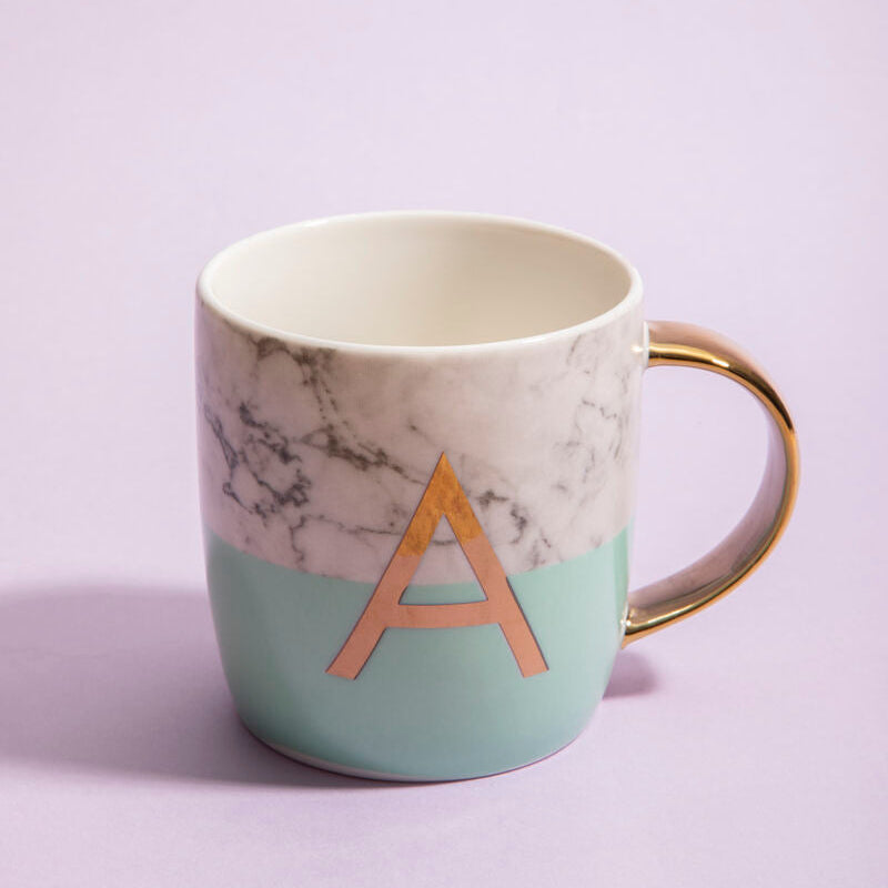 Orsina Monogram Mug – Letter A Pastel Green Marble Effect Ceramic