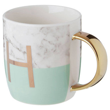Orsina Monogram Mug – Frosted Marble & Pastel Green Initial H Cup