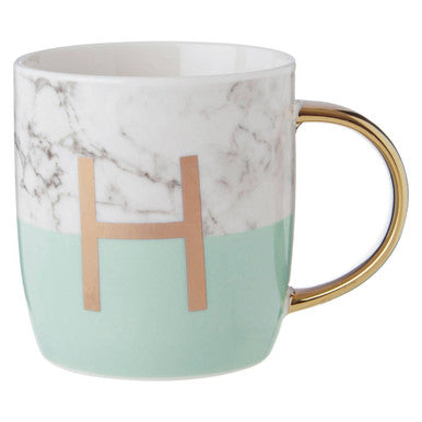 Orsina Monogram Mug – Frosted Marble & Pastel Green Initial H Cup