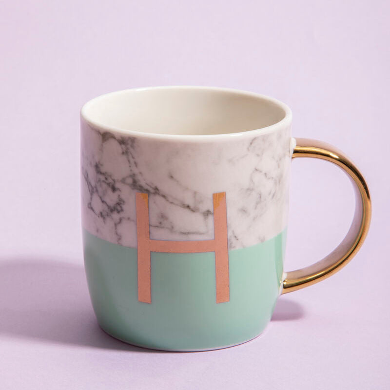 Orsina Monogram Mug – Frosted Marble & Pastel Green Initial H Cup