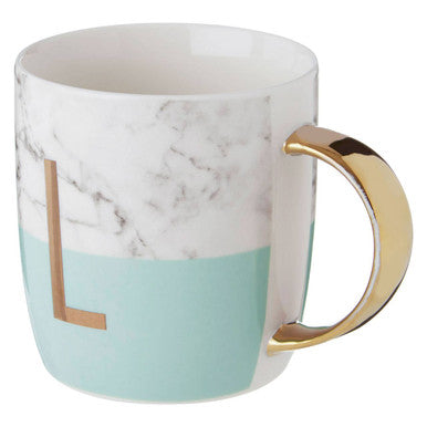 Orsina Monogram Mug – Letter L Pastel Green Marble Effect Coffee Cup