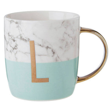 Orsina Monogram Mug – Letter L Pastel Green Marble Effect Coffee Cup