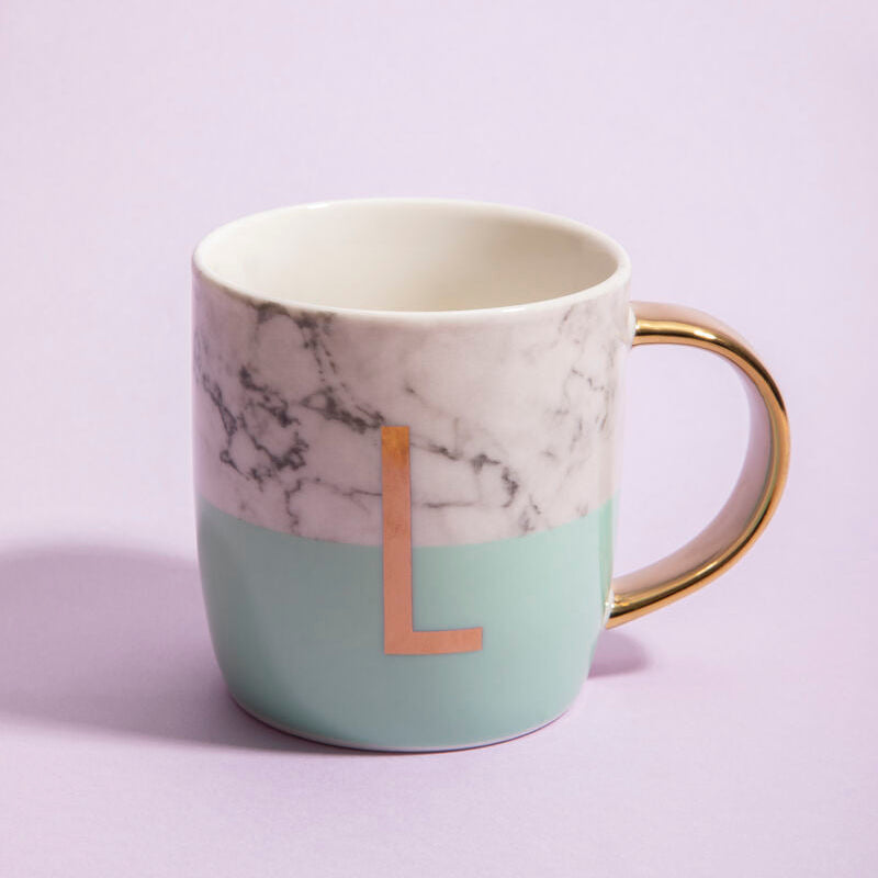Orsina Monogram Mug – Letter L Pastel Green Marble Effect Coffee Cup
