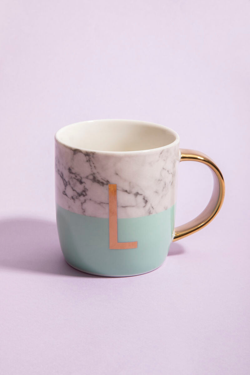 Orsina Monogram Mug – Letter L Pastel Green Marble Effect Coffee Cup