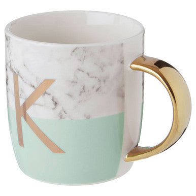 Orsina Monogram Mug – Frosted Marble & Pastel Green Initial K Cup