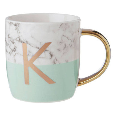 Orsina Monogram Mug – Frosted Marble & Pastel Green Initial K Cup