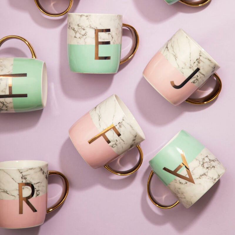 Orsina Monogram Mug – Frosted Marble & Pastel Green Initial K Cup