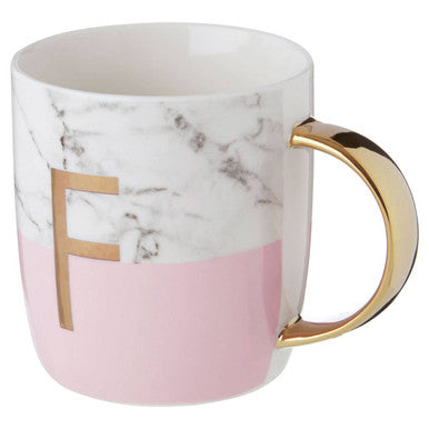 Orsina Monogram Mug – Letter F Frosted Marble and Pink Personalised Cup