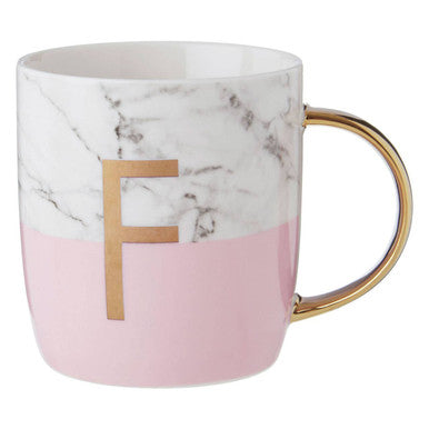 Orsina Monogram Mug – Letter F Frosted Marble and Pink Personalised Cup