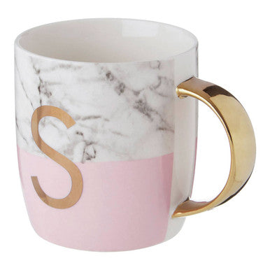 Orsina Mimo Monogram Mug – Pastel Pink Ceramic Initial S Coffee Cup