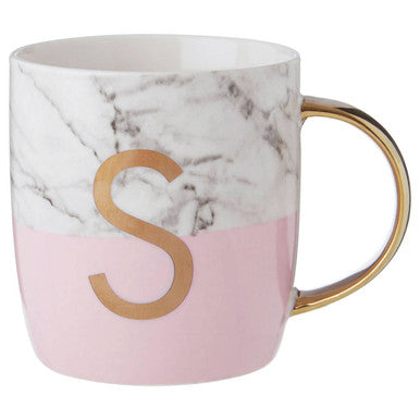 Orsina Mimo Monogram Mug – Pastel Pink Ceramic Initial S Coffee Cup