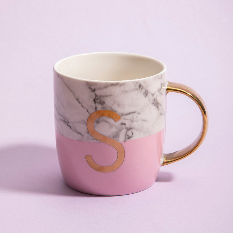 Orsina Mimo Monogram Mug – Pastel Pink Ceramic Initial S Coffee Cup