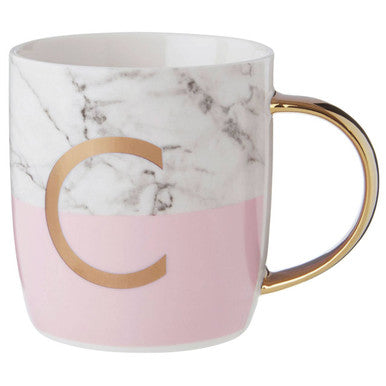 Orsina Monogram Mug – Pink Marble Effect Initial C Coffee Cup