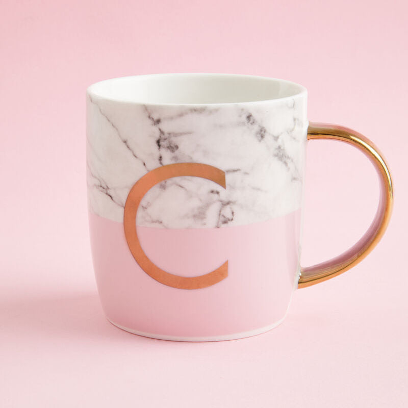 Orsina Monogram Mug – Pink Marble Effect Initial C Coffee Cup