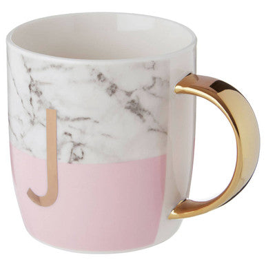 Orsina Monogram Mug – Frosted Marble Effect and Pink Initial J Cup