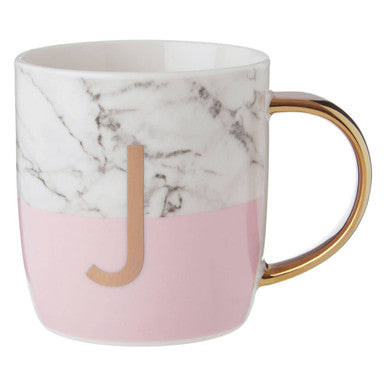 Orsina Monogram Mug – Frosted Marble Effect and Pink Initial J Cup