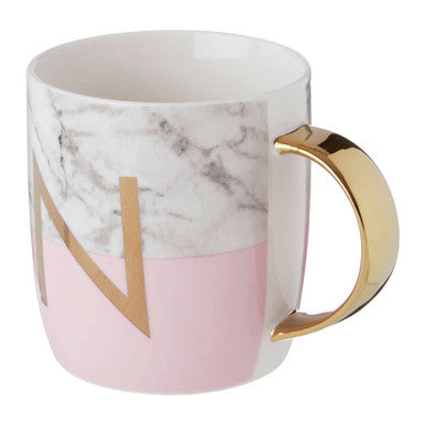 Orsina Monogram Mug – Letter N Frosted Marble and Pink Initial Mug
